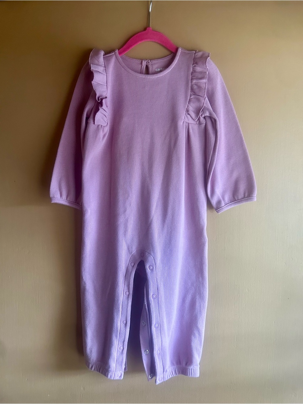 Carter's Lilac Ruffle-Detail Long Sleeve Baby One-Piece
